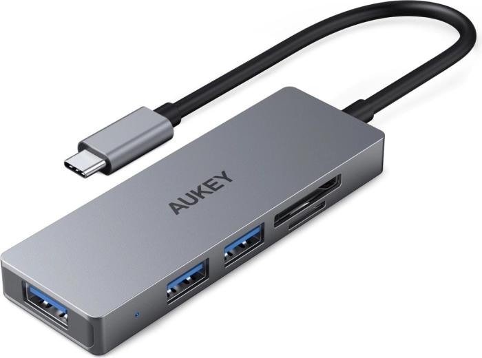 Aukey ultratynd aluminium USB-C hub 4-i-1 (3× USB 3.1, SD og microSD)