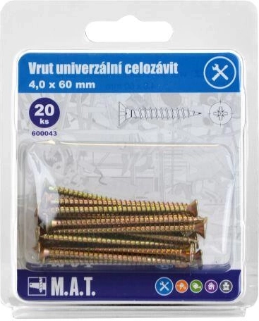 Universalskruer gennemgående gevind 4 × 60 mm, galvaniseret, 20 stk.