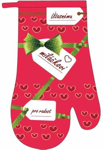 Køkkenhandske TORO med teksten Til den vidunderlige kærlighed, rød