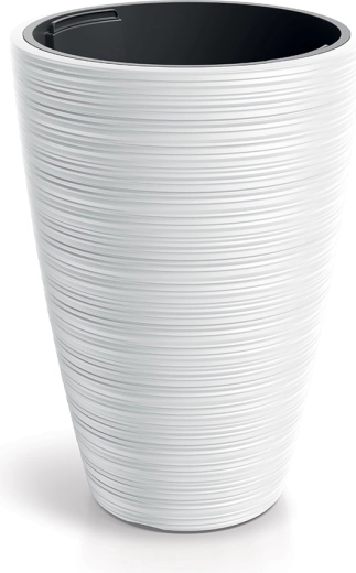 Hvid rillet plantekrukke med indsats Vena Round 30 cm