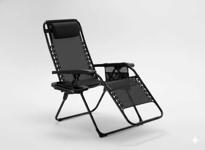 Have-solstol Zero Gravity, sammenklappelig, med kopholder og sidelomme, sort 65 × 176 × 110 cm