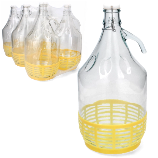 Glasdemijohn med plastkurv 5 l med mekanisk lukning