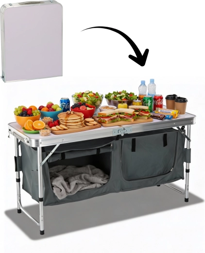 Sammenklappeligt camping-skab med arbejdsbord 120 × 47 × 68 cm