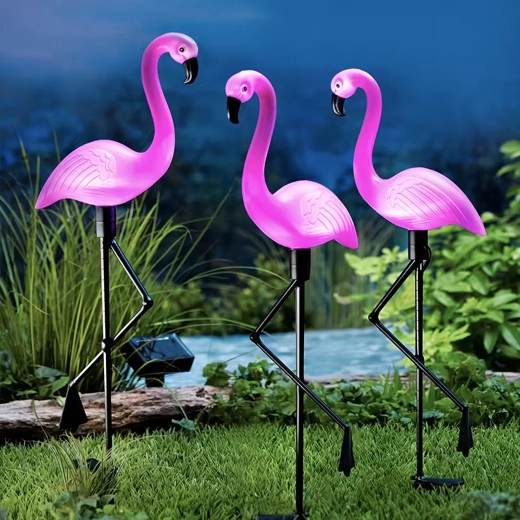 Solardrevne havelamper flamingo, sæt á 3 stk.