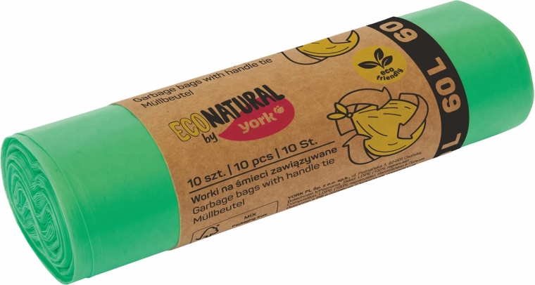 Øko affaldsposer med træksnøre 60 l, grønne (10 stk)