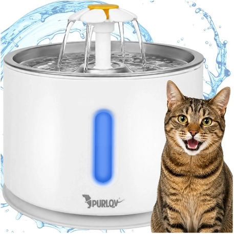 Purlov automatisk vandfontæne til hund og kat 2,4 l med filter og LED