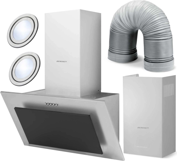 Skorstensemhætte 60 cm rustfrit stål og sort glas