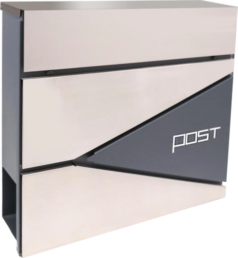 Postkasse i galvaniseret stål og rustfrit stål med avistubus, 371 × 362 × 105 mm