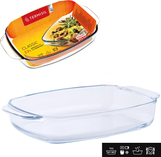 Rektangulær varmefast bradepande i borosilikatglas 2,3 l TERMISIL