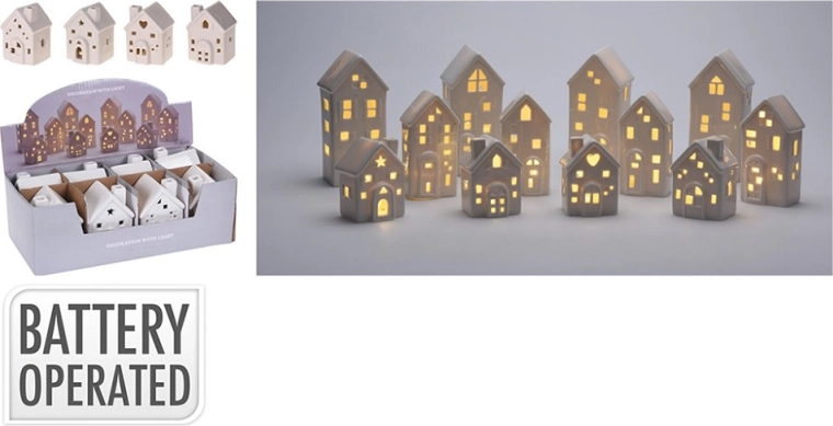 Dekorativt porcelænshus med LED-belysning