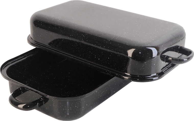 Emaljeret bradepande med låg BERYL 30 × 20 cm, 2,8 l – sort granit