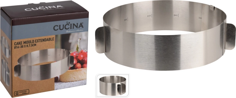 Rund justerbar bageform i rustfrit stål LA CUCINA 16–30 cm