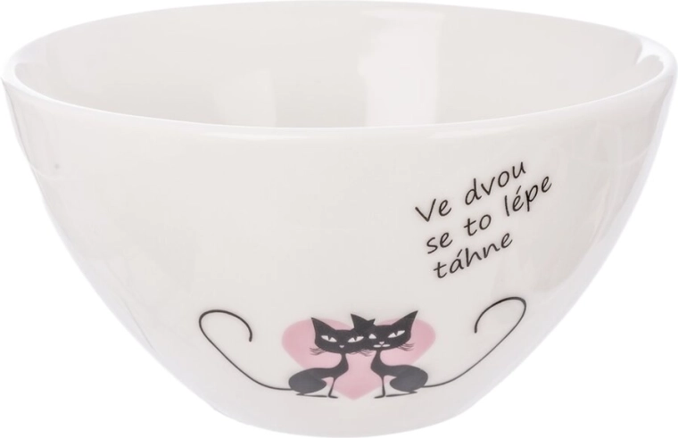 Porcelænsskål med kattemotiv, hvid, 460 ml
