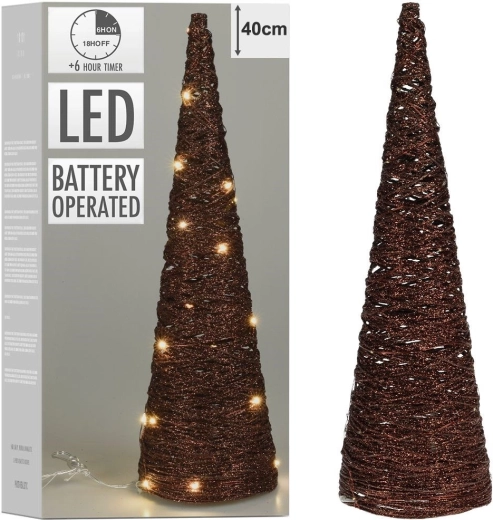 Lysende juletræ i kegleform, brunt, 20 LED, 36,5 cm