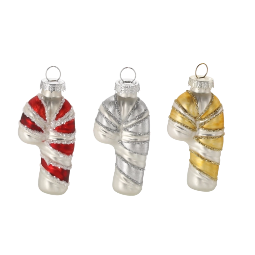 Glas juleophæng sukkerrør, mix af farver, 12 stk.