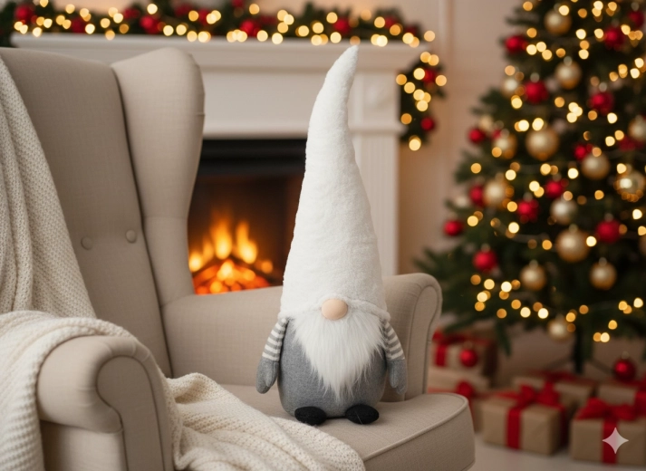 Julenisse 70 cm hvid‑grå