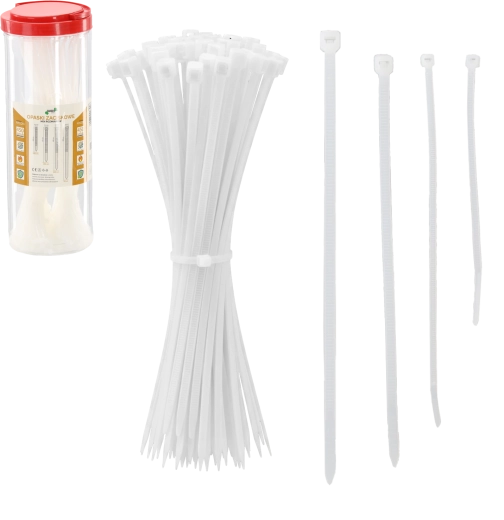 Sæt med nylon-kabelbindere i rør, 450 stk – mix af størrelser, UV-bestandige