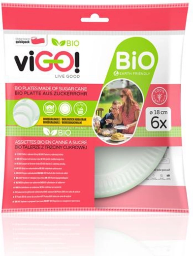 Bio tallerkener af sukkerør 18 cm, 6 stk