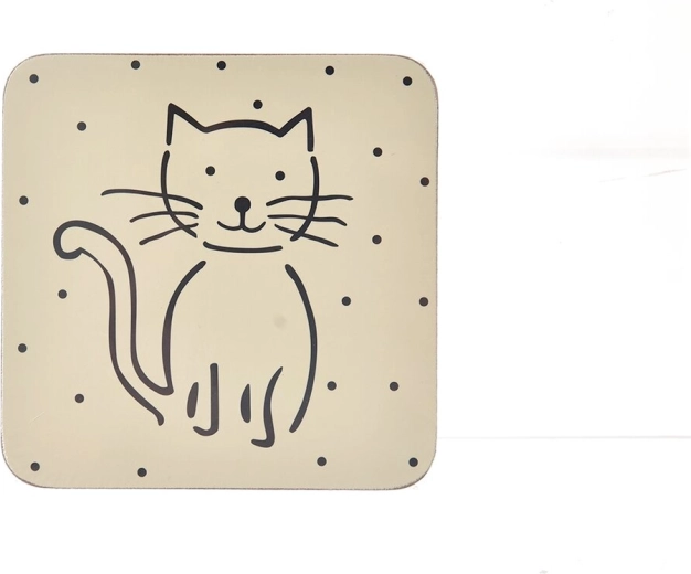 Korkbordskånere med motiv af hvid kat, 6 stk.