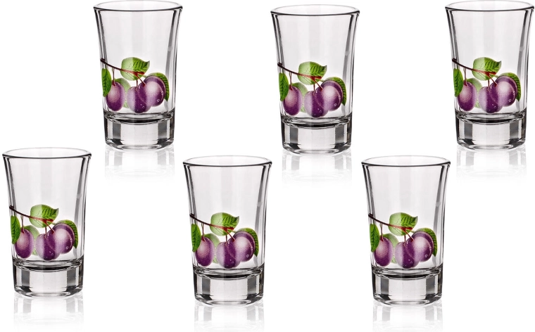 Shotsglas med blommemotiv 40 ml, sæt med 6 stk.