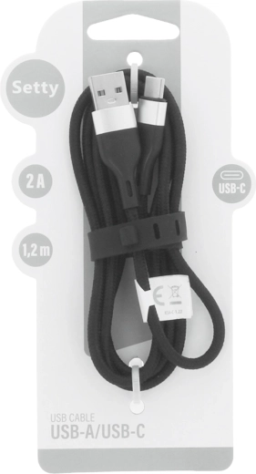 Setty USB-A – USB-C kabel 1,2 m, 2 A, sort