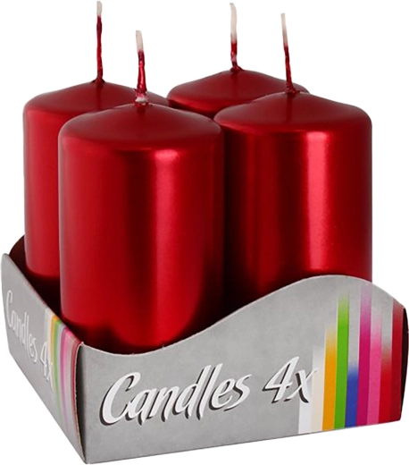 Adventslys metallisk rød 80 × 40 mm glans (4 stk)