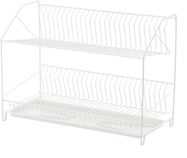 To-etagers opvaskestativ i metal 50 cm, hvid