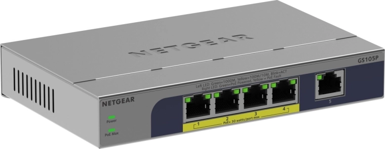 Netgear uadministreret 5-port gigabit switch med PoE+