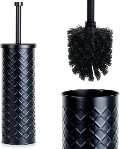 Metallisk sort toiletbørste med holder 38 × 10 cm