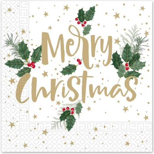 Juleservietter af papir 33 × 33 cm, 3-lags, Merry Christmas, 20 stk.
