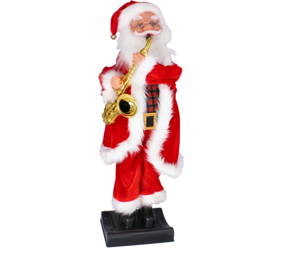 Spillende julefigur Julemanden med saxofon 81 cm - 1 stk.