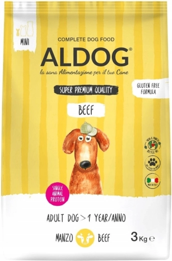 Aldog Beef Mini granulat til voksne hunde af små racer, oksekød, 3 kg