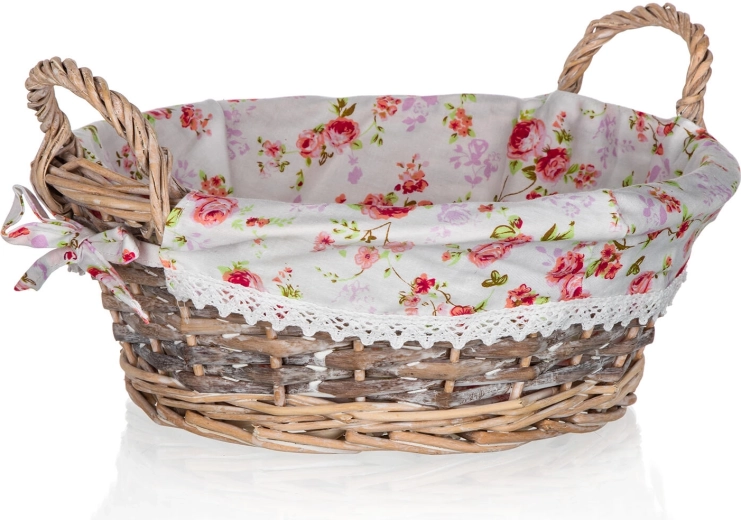 Flettet rundt kurv med stof ROSES 30 × 12 cm med håndtag