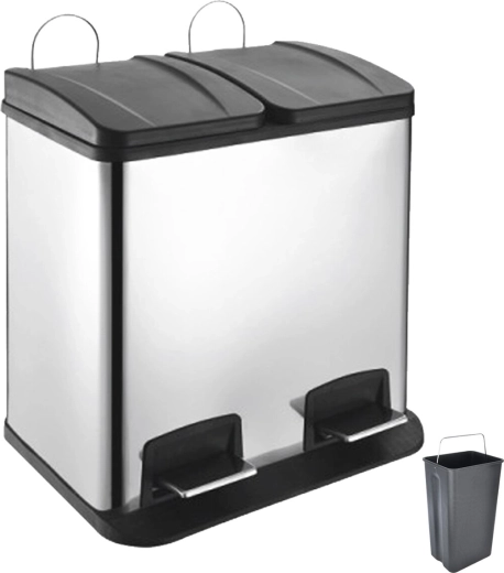 Todelt affaldsspand i rustfrit stål Duo med pedal 2 × 20 l