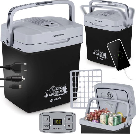 Bærbar elektrisk autokøleboks 26 l med ECO-tilstand – sort