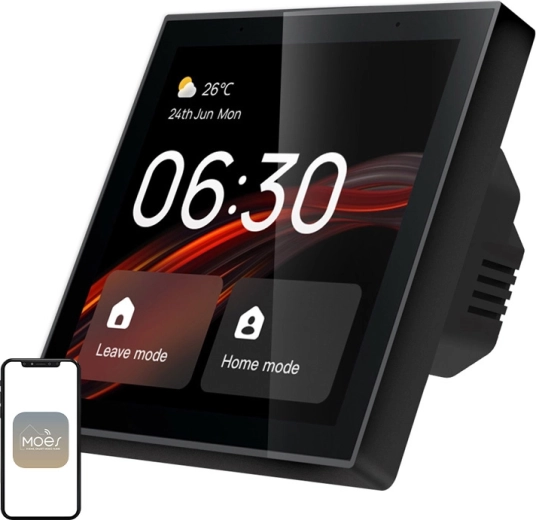 Moes smart vægmonteret betjeningspanel til smart home (Wi‑Fi/Zigbee, 4" berørings-LCD)
