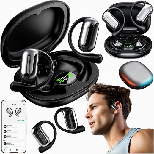 Trådløse Bluetooth in-ear-hovedtelefoner med opladningsetui og AI-oversætter, sort