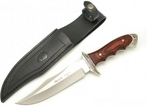 Muela universalkniv 16 cm af koralrødt Pakka-træ med læderskede