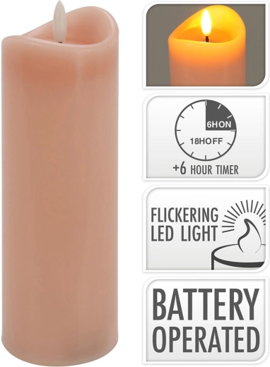 LED-lys 7 × 20 cm med flimrende flamme og timer – lyserød