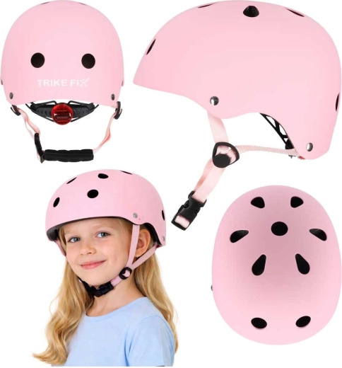 Trike Fix børnecykelhjelm med LED, rosa (S 48–54 cm)