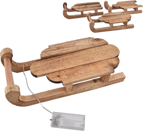 Dekorative træslede med LED-belysning, brun 30 × 13 × 8 cm (3 varianter)