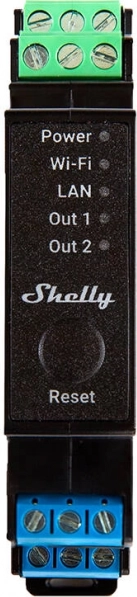 Shelly Pro 2PM to-kanals relæ til DIN-skinne med WiFi/LAN og effektmåling