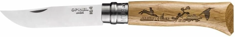 Opinel N°08 Inox Animalia 2019 lommekniv, egetræ, haremotiv
