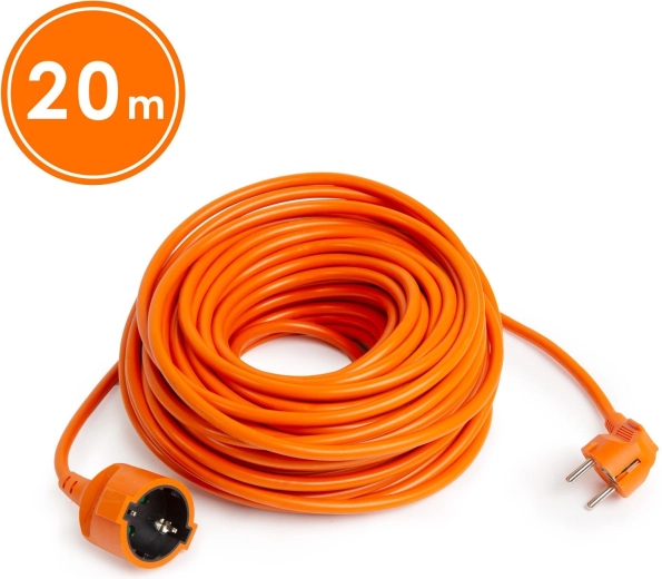 Orange forlængerledning 20 m med vinklet stik