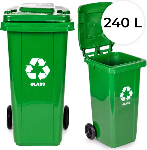 Glascontainer 240 l med gummihjul, grøn