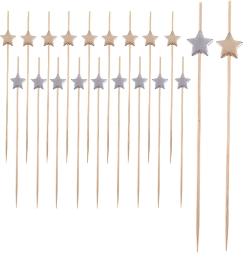 Bambusspyd til pindemadder med stjerner 12 cm, 20 stk.