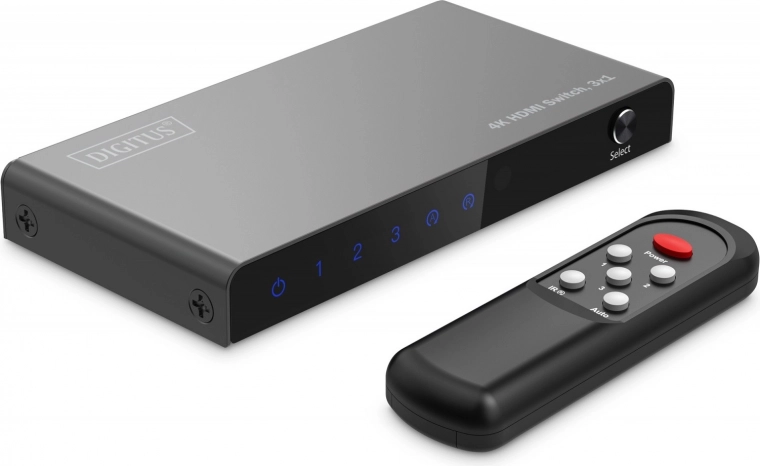 4K HDMI 3x1 switch med fjernbetjening, 60 Hz, sort