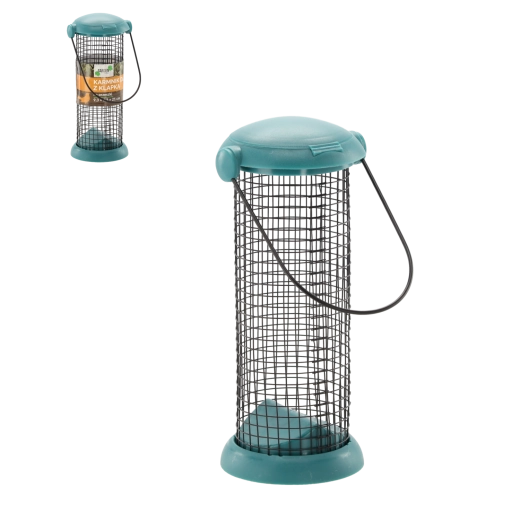 Hængende fuglefoderautomat med klap, metalnet, 21 cm