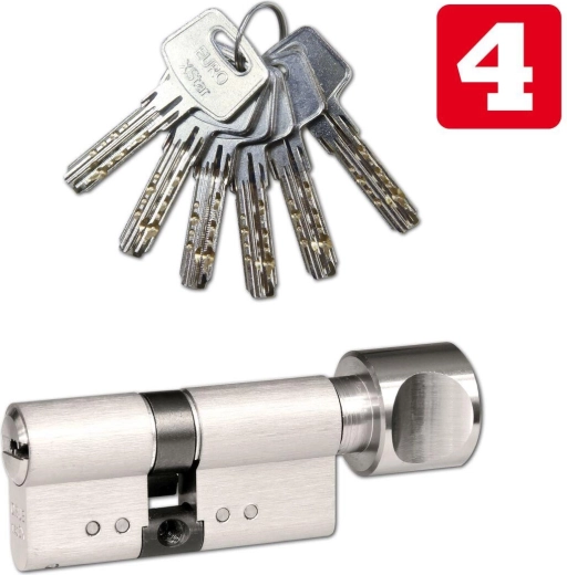 Sikkerhedscylindrisk indsats med knop 30/35 RICHTER, nikkel, 6 nøgler