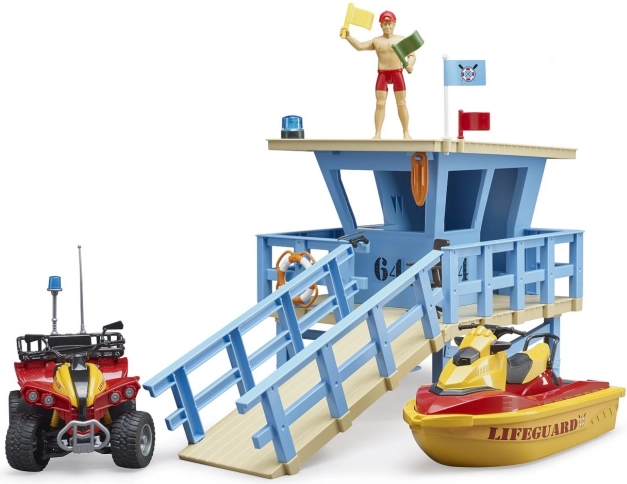 Livreddertårn med firehjuling, scooter og figur